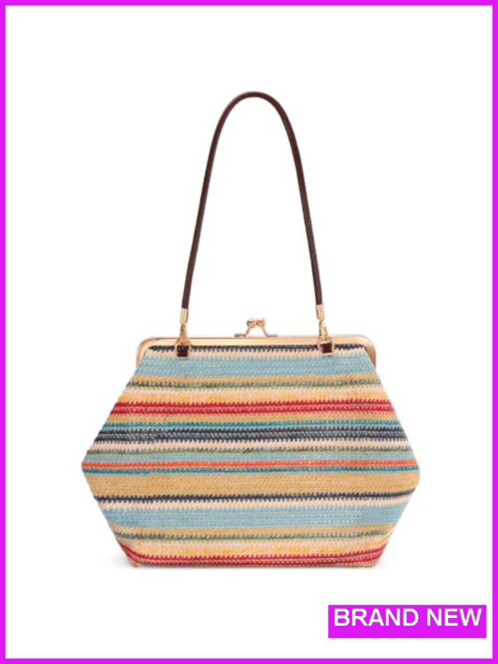 Straw Woven Kiss Lock Crossbody Clutch Evening Shoulder Bag